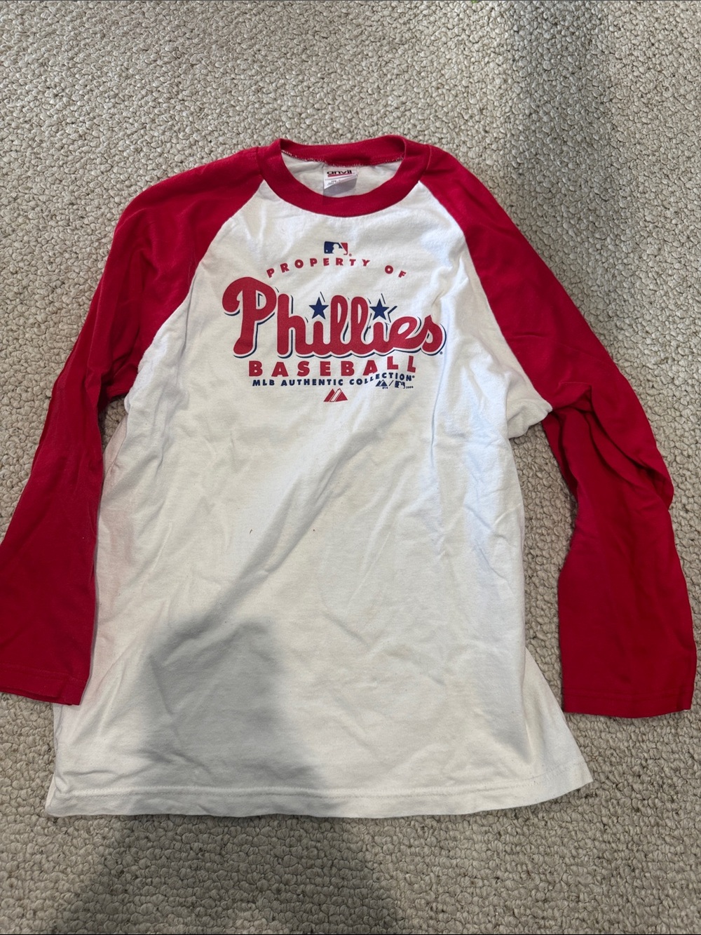Anvil Red & White Phillies Raglan Long Sleeve Tee